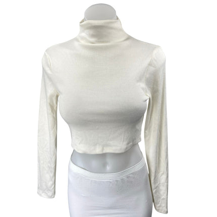 Princess Polly White Rib Knit Long Sleeve Turtleneck Crop Sweater Top Size 6