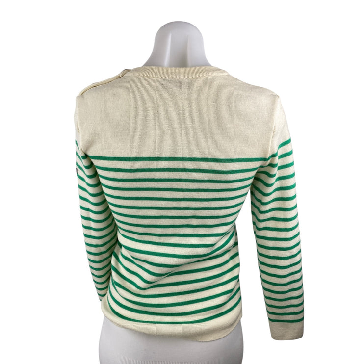 Saint James L'atelier Cream Green Striped Long Sleeve Sweatshirt Sweater Top S