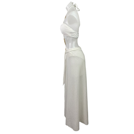 Womens White Crochet Cutout One Piece Swimsuit & Skirt Cover Up Co-ords Set Sz M