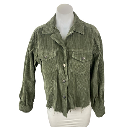 POL Women's Green Corduroy Long Sleeve Pocket Button Down Utility Jacket Size S