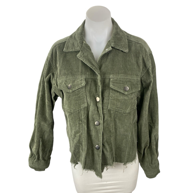 POL Women's Green Corduroy Long Sleeve Pocket Button Down Utility Jacket Size S