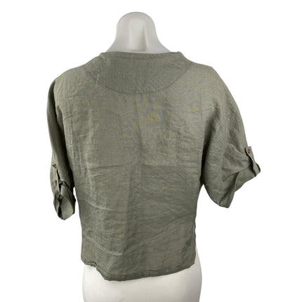 Culture Call Women's Green Short Sleeve Square Neck Zip Up Shirt Blouse Top Sz S