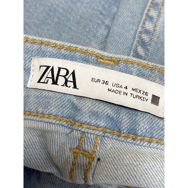 Zara Blue Light Wash High Waisted Button Fly Flared Bootcut Denim Jeans Pants 4