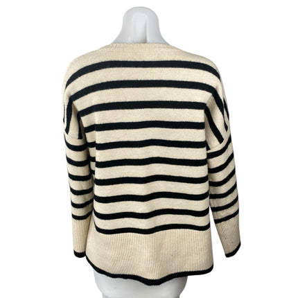 BSB Jeans Women's Beige Black Striped Long Sleeve Rib Knit Sweater Top Size XS
