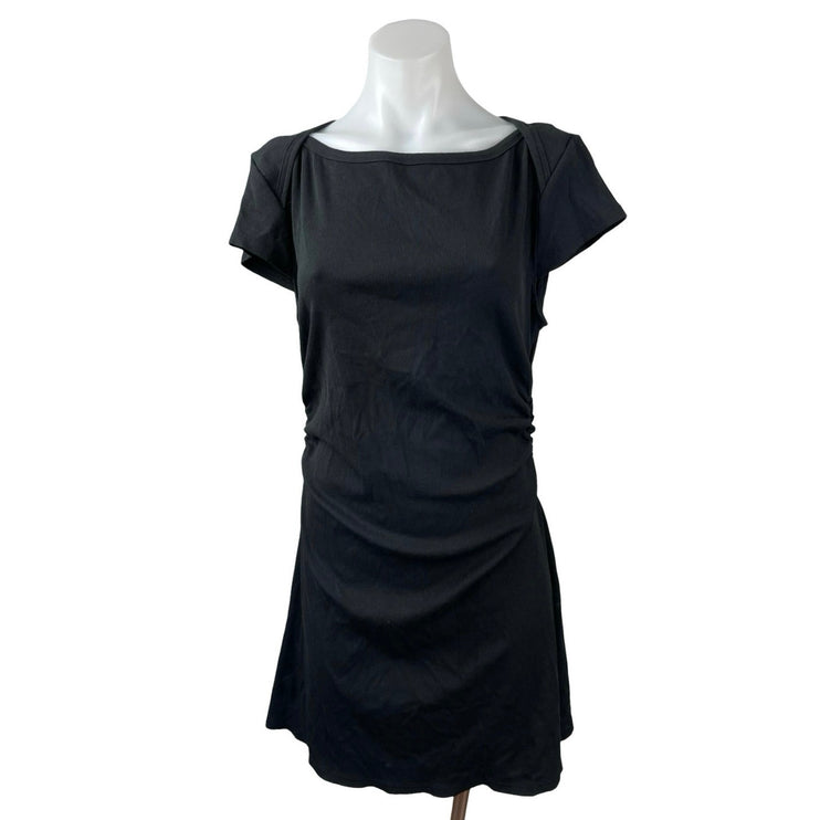 Cider Women's Black Short Sleeve Boat Neck Ruched A Line Mini Dress Size 0XL