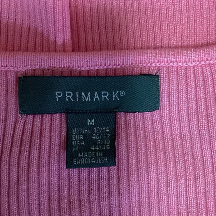 Primark Pink Y2K Ribbed Knit Button Up Square Neck Chic Cardian Crop Top Size M