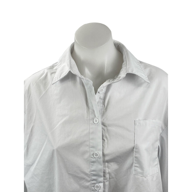JN Junnou Women's White Long Sleeve Chest Pocket Button Down Shirt Top Size L