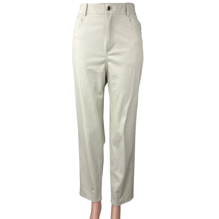 Zara Women's White Faux Vegan Leather High Waist Straight Ankle Crop Pants 6