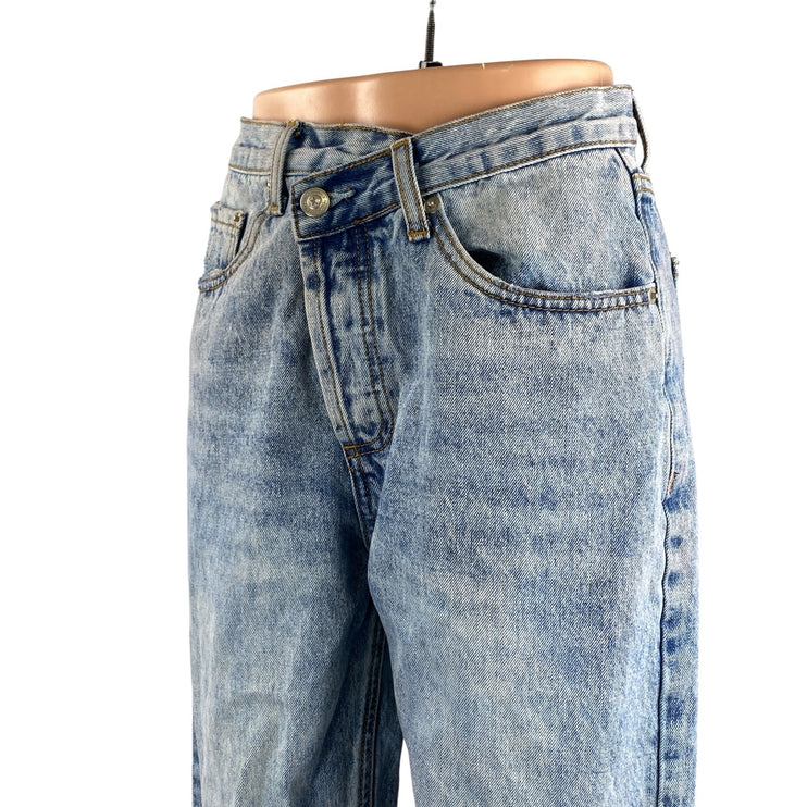Princess Polly Women's Blue High Waisted Straight Leg Baggy Denim Jeans Size 2