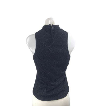 Greyson Women's Black Geometric Lace Mock Neck Sleeveless Slim Tank Blouse Top S