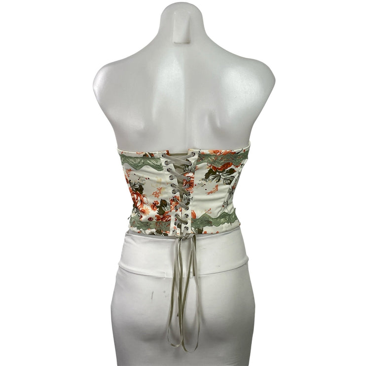 Princess Polly Cream Green Floral Lace Strapless Bustier Corset Crop Top Size 4
