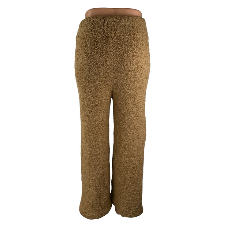Skims Cozy Knit Women's Brown High Rise Teddy Fleece Lounge Trousers Pants S/M