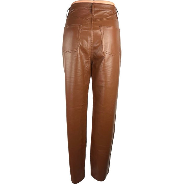 Aritzia Wilfred Brown Faux Leather High Rise  Straight Leg Pockets Ankle Pants 6