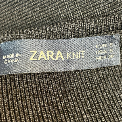 Zara Black Ribbed Knit Peal Button Long Sleeve Scoop Neck Maxi Bodycon Dress S