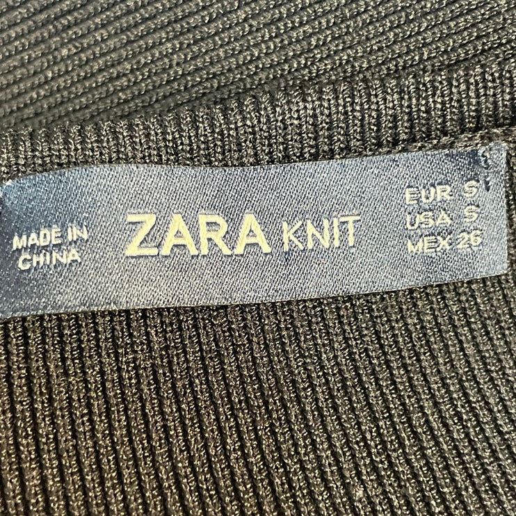 Zara Black Ribbed Knit Peal Button Long Sleeve Scoop Neck Maxi Bodycon Dress S