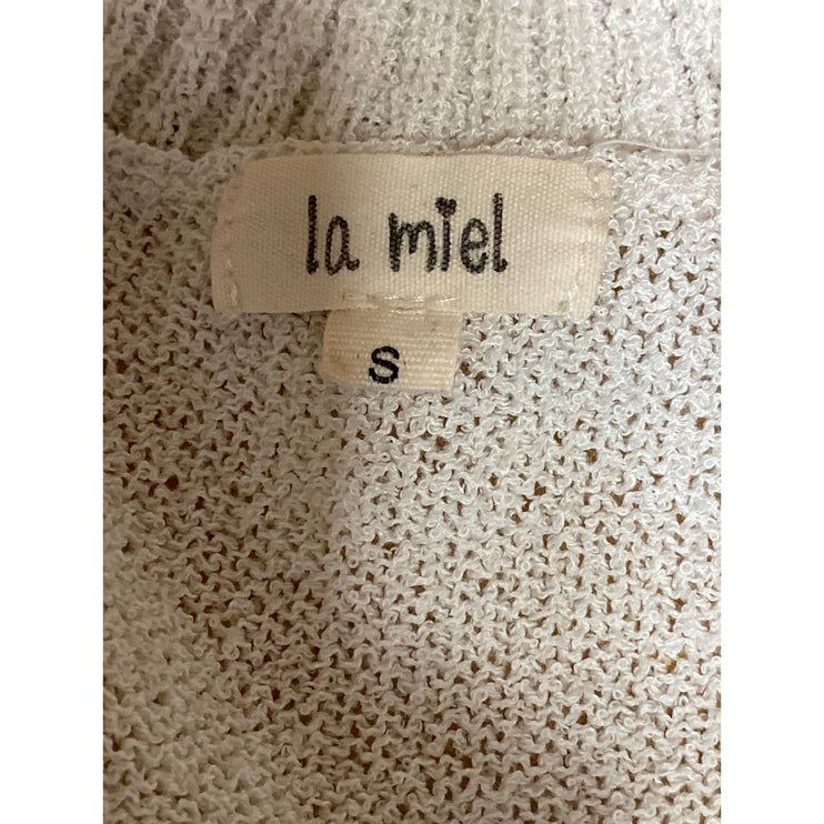 La Miel Women's Multicolor Colorblock Striped Distressed V Neck Sweater Top S