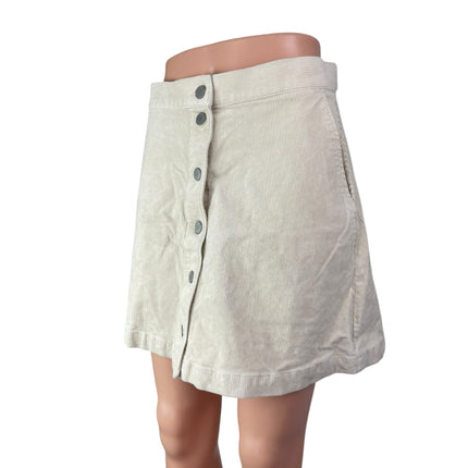 Uniqlo Women's Beige Corduroy Button Down High Rise Mini Flare A-Line Skirt Sz 6