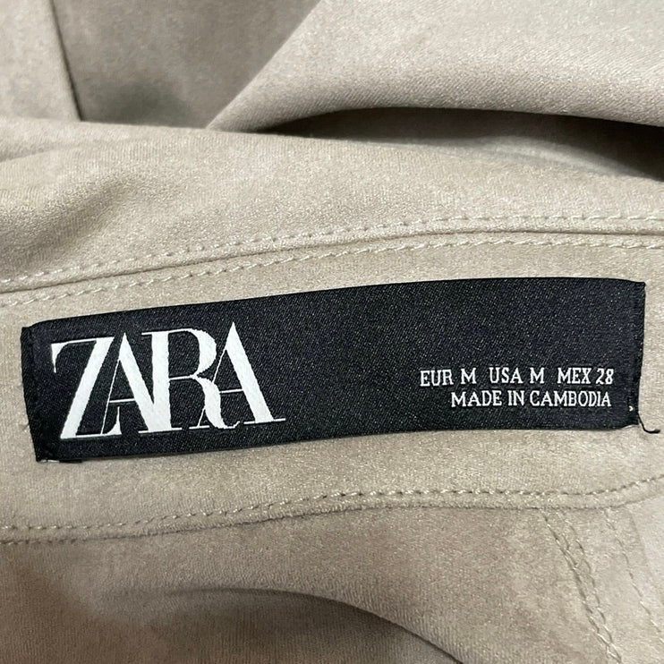 Zara Beige Long Sleeves Buckle Belt Double Breasted Trench Coat Jackets Size M