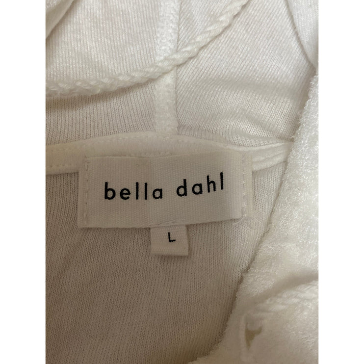 Bella Dahl White Tassels Short Sleeve Hooded Hoodie Sweatshirt Sweater Top Sz L
