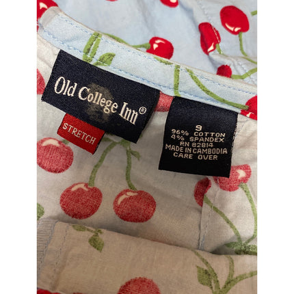 Old College Inn Blue Cherry Print Side Slit Pocket Straight Pencil Mini Skirt 9