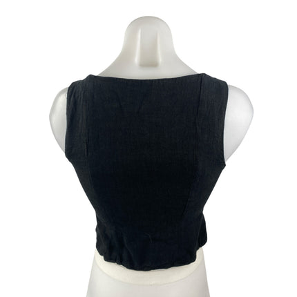 Princess Polly Women's Black Sleeveless Slim Button Up Crop Cami Tank Top Size 2