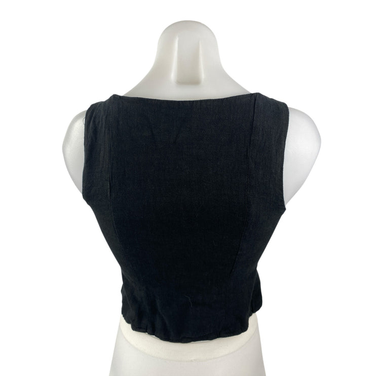 Princess Polly Women's Black Sleeveless Slim Button Up Crop Cami Tank Top Size 2