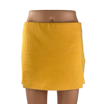 Zara Women's Yellow High Waisted Side Zip Mini Wide Leg Wrap Skirt Skort Size S
