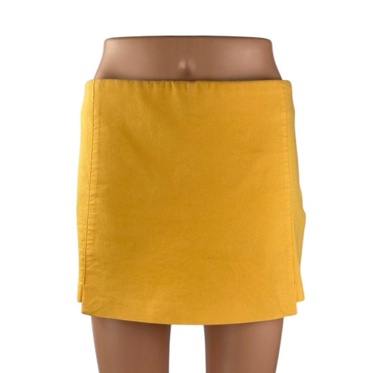 Zara Women's Yellow High Waisted Side Zip Mini Wide Leg Wrap Skirt Skort Size S