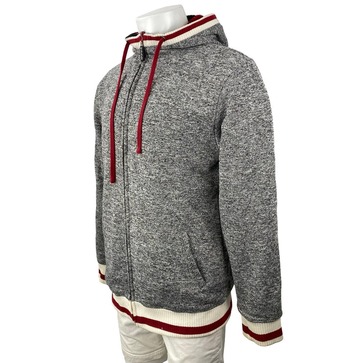 Pook Reversible Men's Gray Faux Fur Long Sleeve Hooded Sweatshirt Jacket Top L