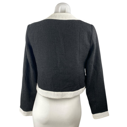 Lulus Women's Black White Button Up Pearl Tweed Faux Pocket Blazer Jacket Sz XS