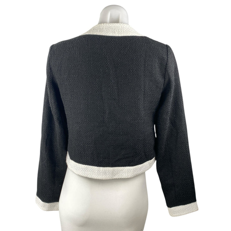 Lulus Women's Black White Button Up Pearl Tweed Faux Pocket Blazer Jacket Sz XS