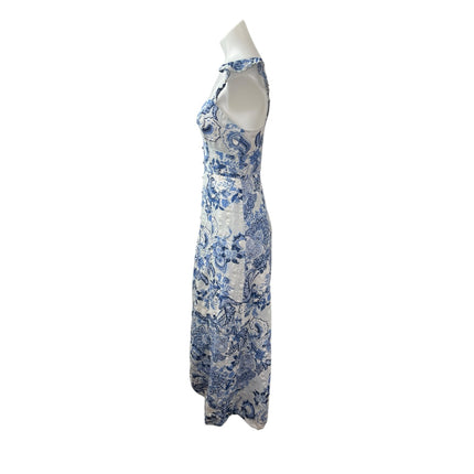 Guess Women's Blue Floral Paisley Ruffle Sleeve Sweetheart A Line Maxi Dress 2