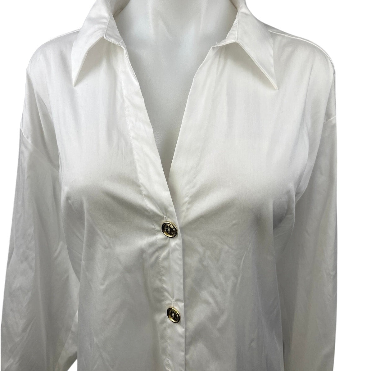 Zara Women's White Silk Satin Long Sleeve Button Down Mini Shirt Dress – Brie