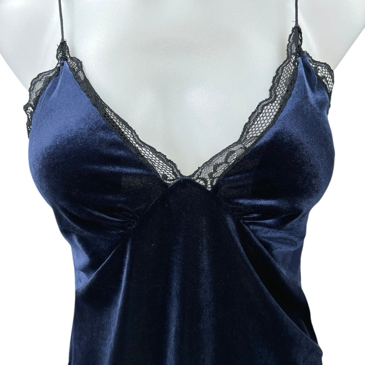 Zara Navy Blue Velvet Velour Lace V-neck Spaghetti Cami Camisole Tank Top Size S