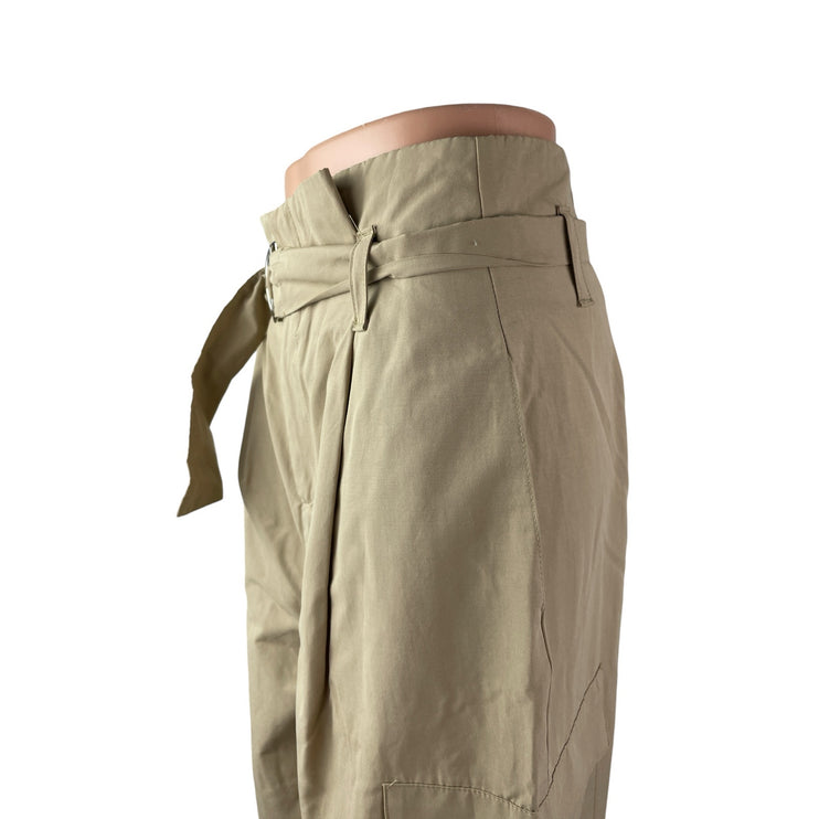 Zara Women's Beige High Rise Pleated Belted Baggy Tapered Trousers Cargo Pants S