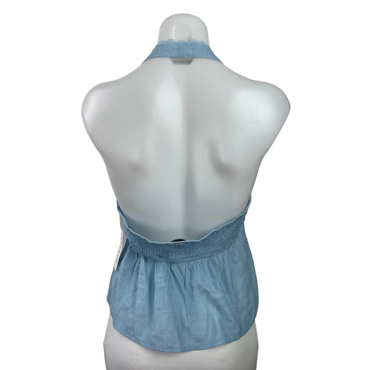 NEW Beverly and Beck Womens Blue Sleeveless Halter Neck Peplum Tank Top Size S