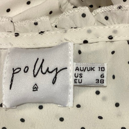 Polly White Polka Dots Ruffle V-neck Long Sleeve Tiered Fit & Flare Mini Dress 6