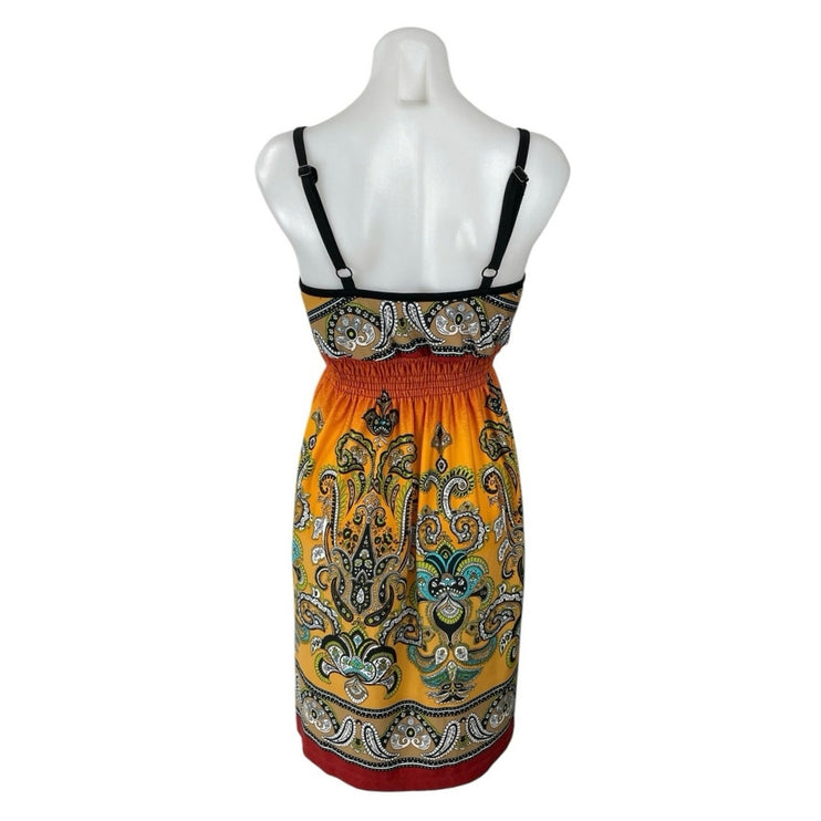 Bailey Blue Multicolor Paisley Sleeveless V Neck Smocked Waist Mini Dress Size S