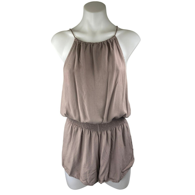 Brandy Melville Brown Tan Sleeveless Cami Camisole Smocked Waist Romper Size S