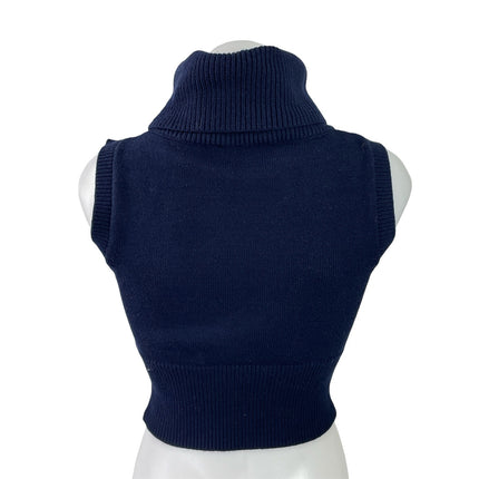 Zara Women's Navy Blue Turtleneck Sleeveless Knit Tank Sweater Crop Top Size M