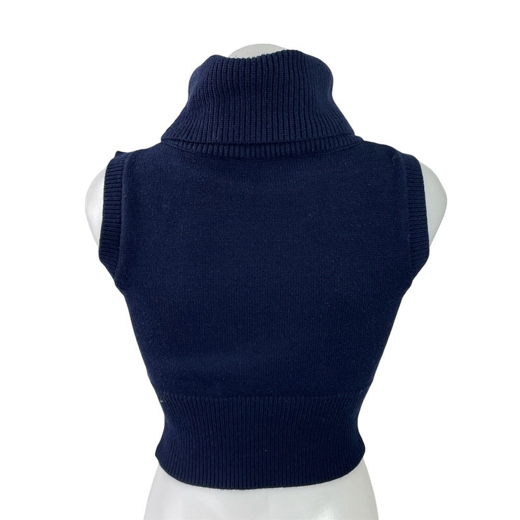 Zara Women's Navy Blue Turtleneck Sleeveless Knit Tank Sweater Crop Top Size M