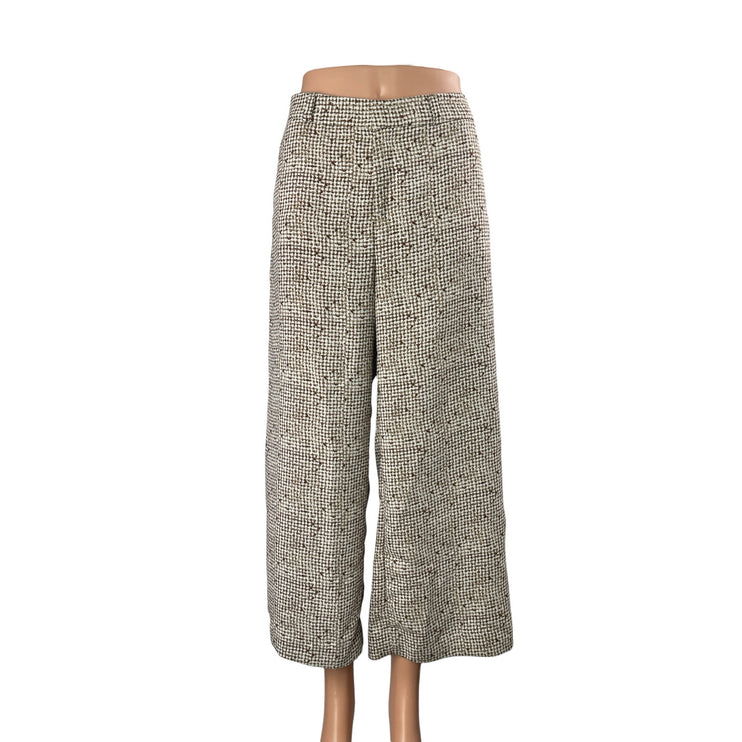 Banana Republic Blake Brown White High Rise Wide Leg Cropped Trousers Pants 6