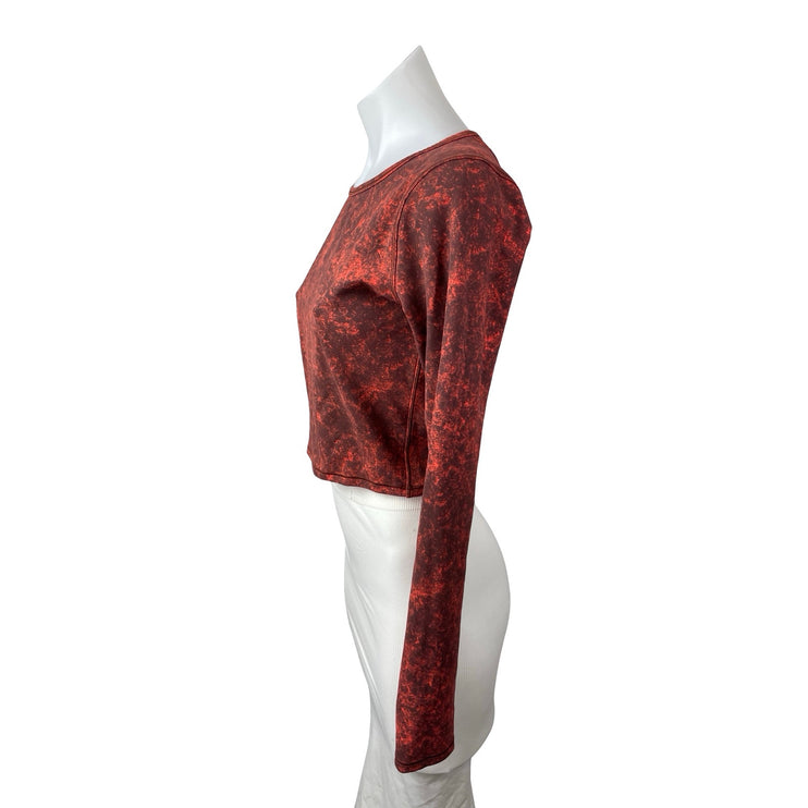 Lululemon Wunder Train Red Denim Wash Long Sleeve Yoga Athletic Crop Top Size 8