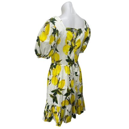 English Factory White Yellow Lemon Short Puff Sleeve Fit & Flare Mini Dress S