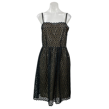 Trina Turk Black Beige Floral Lace Overlay Sleeveless Fit & Flare Midi Dress 10