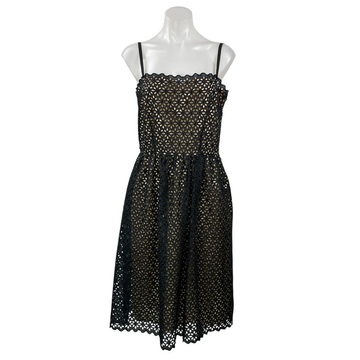 Trina Turk Black Beige Floral Lace Overlay Sleeveless Fit & Flare Midi Dress 10