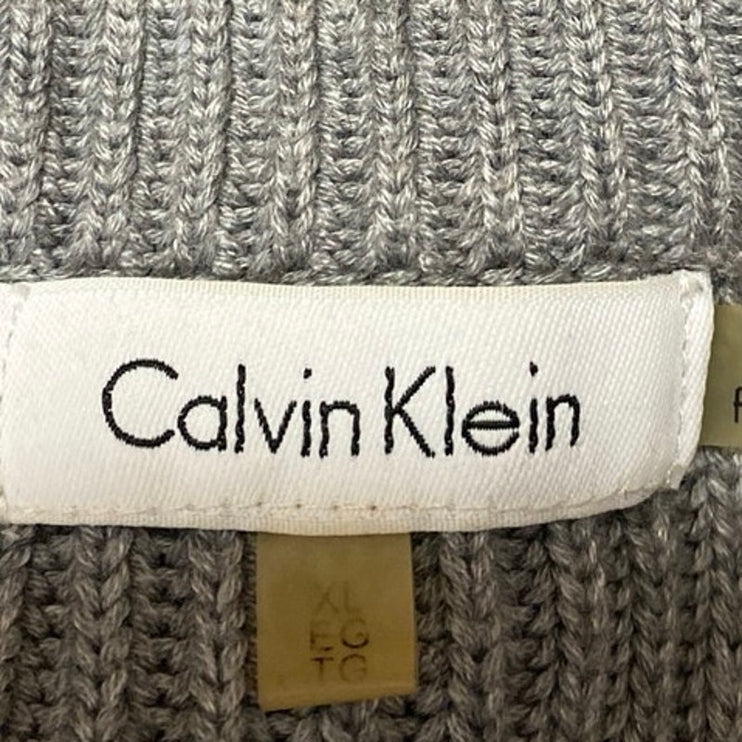 Calvin Klein Women's Gray Rib Knit Ruffle Long Sleeve Pullover Sweater Top Sz XL