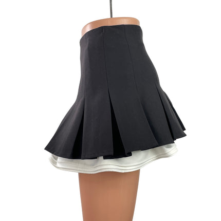 WGWE Black High Waisted Pleated Flare Built-in Short Mini Skirt Skort Size S