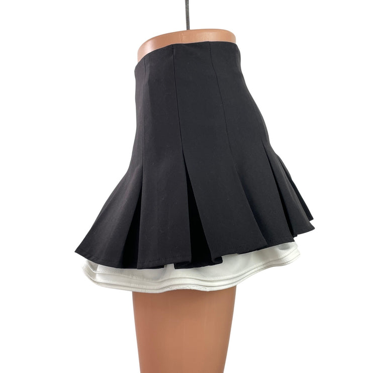 WGWE Black High Waisted Pleated Flare Built-in Short Mini Skirt Skort Size S