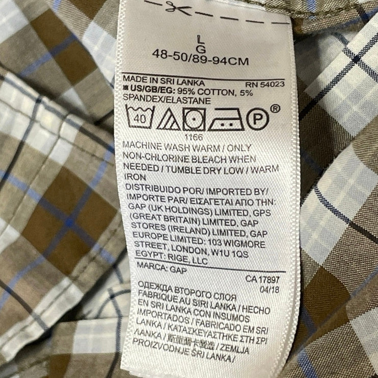 Gap Men's Olive Green Stretch Standard Fit Long Sleeve Button Down Shirt Top L